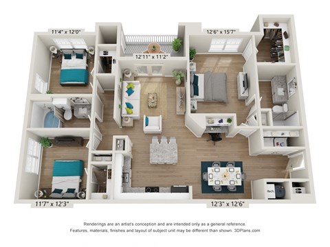 three bedroom floorplan